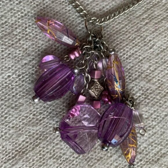 CREATION -  - Pendant necklace - long chain with violet beads central pieces - Picture 9 of 9